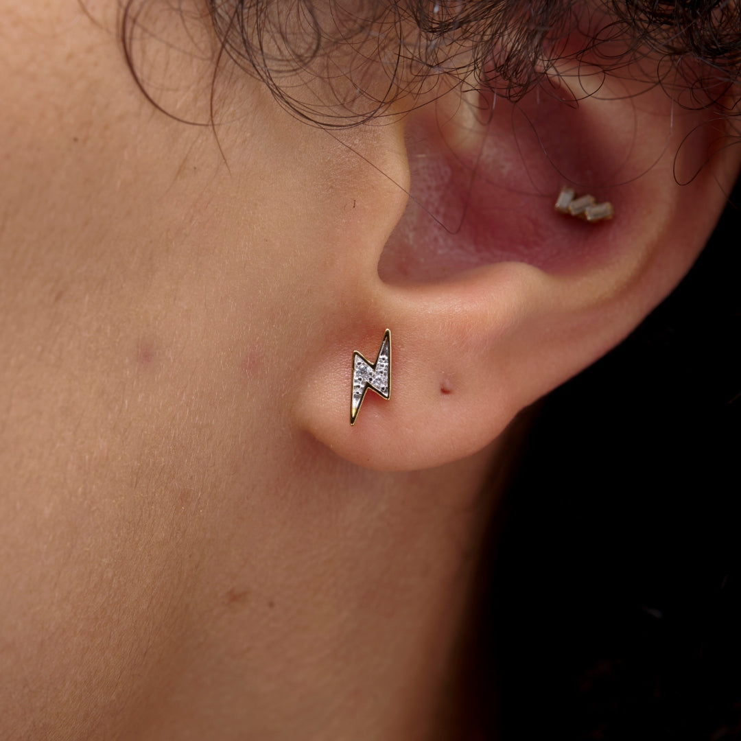 18ct Gold Plated Lightning Bolt Stud Earrings | Zori