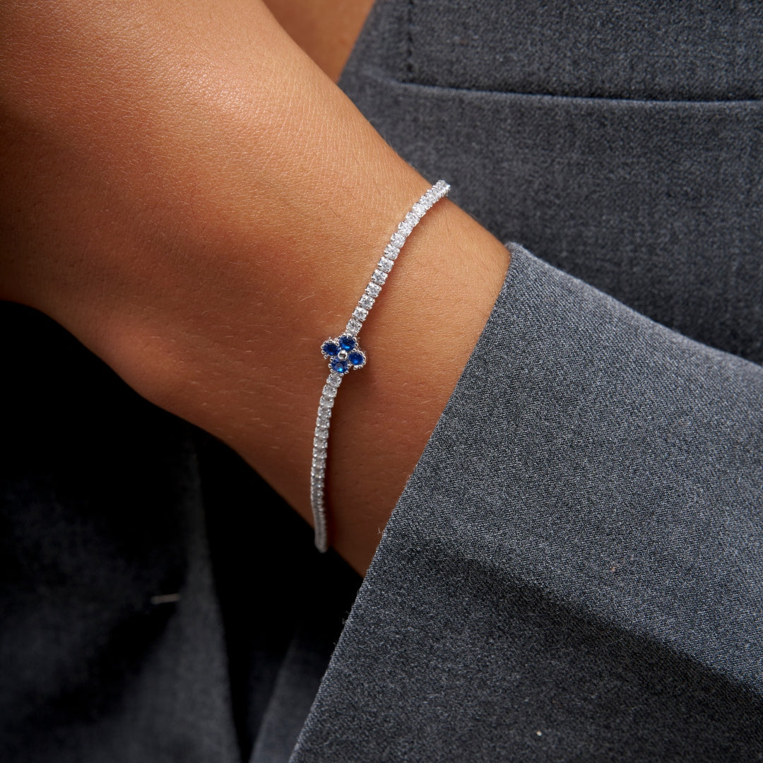 Sterling Silver Sapphire Clover Tennis Bracelet | Neptune