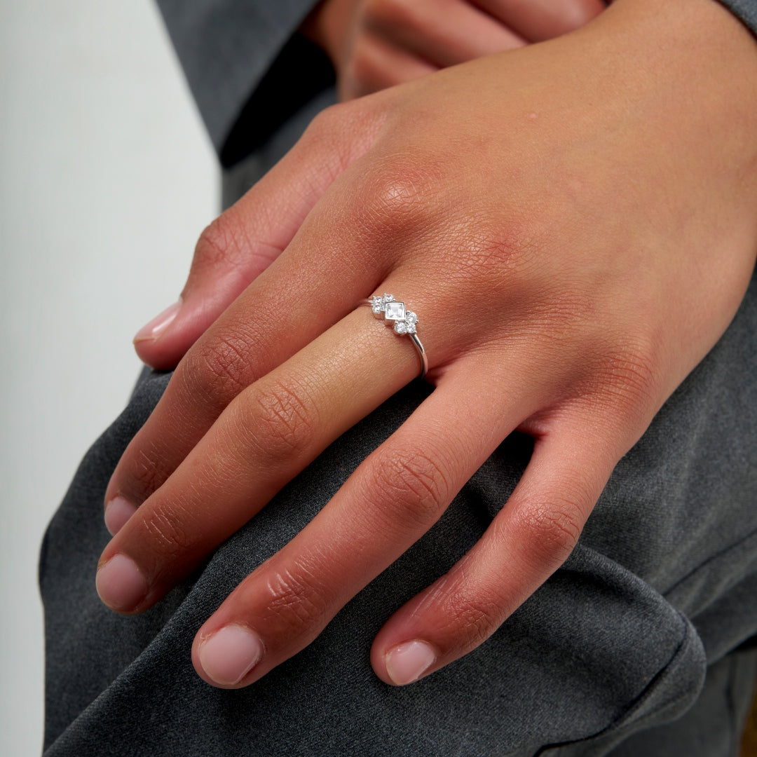 Sterling Silver Ornate Diamond Shape Ring | Asha