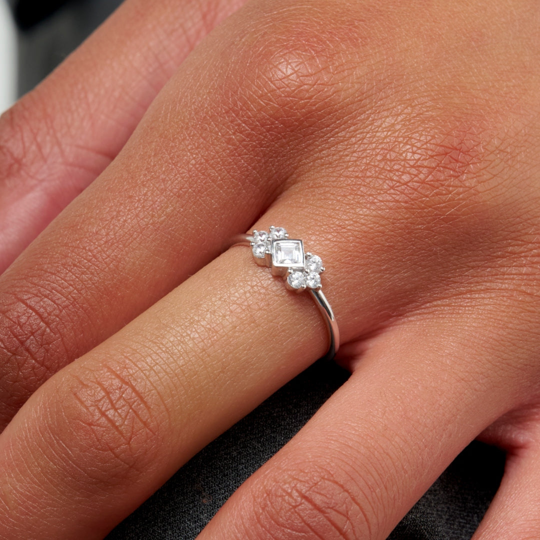 Sterling Silver Ornate Diamond Shape Ring | Asha