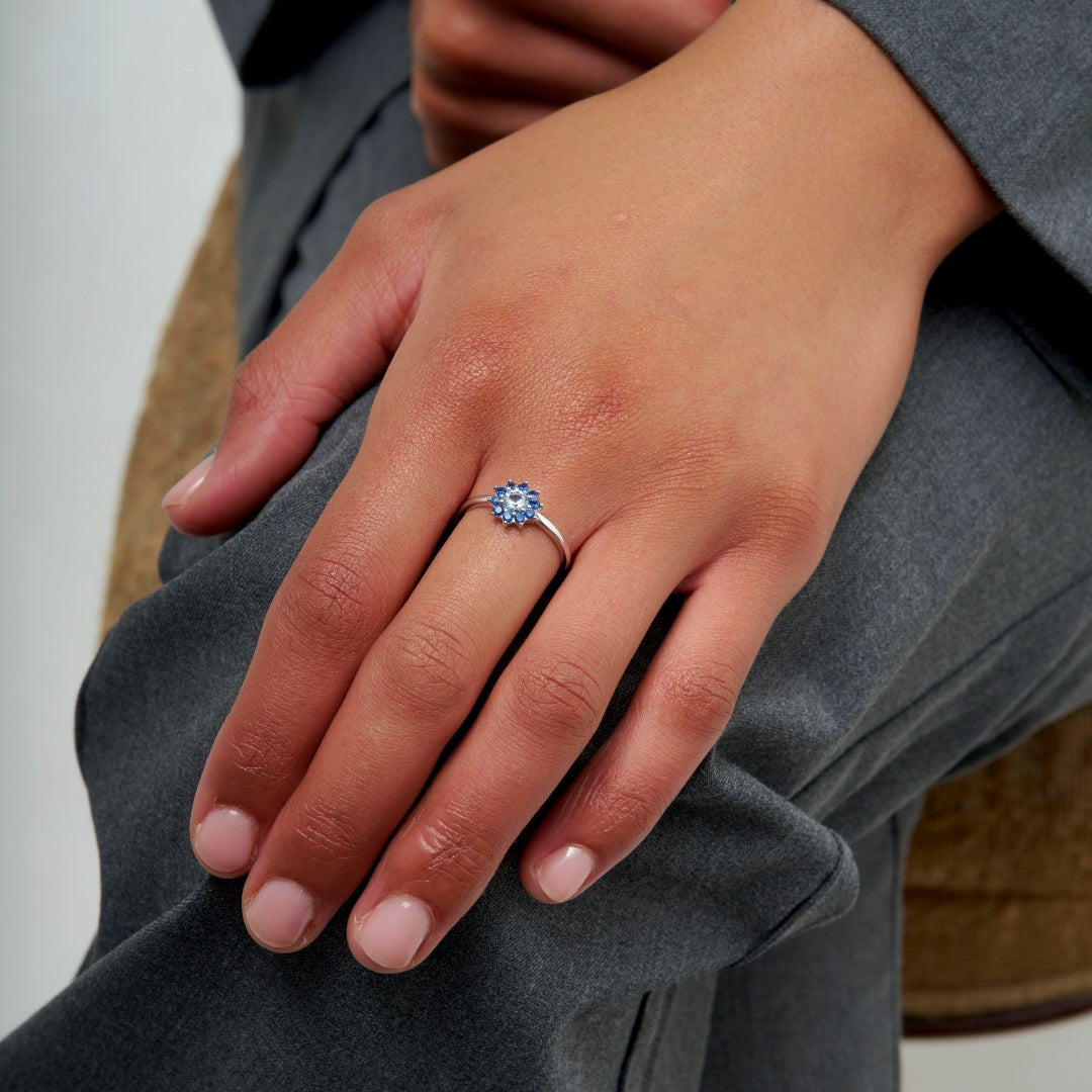 Sterling Silver Blue Tones Cluster Ring | Eve
