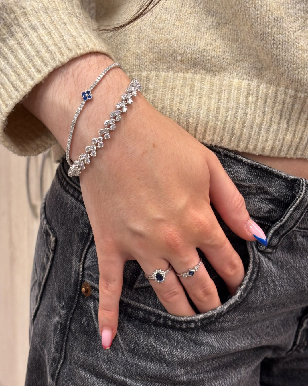 Sterling Silver Three Stone Cluster Tennis Bracelet | Venus