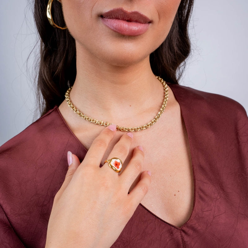 Steel Orange Flower Adjustable Ring | Anartxy