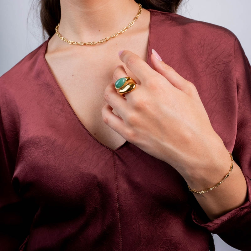 Steel Teardrop Natural Stone Open Ring | Anartxy