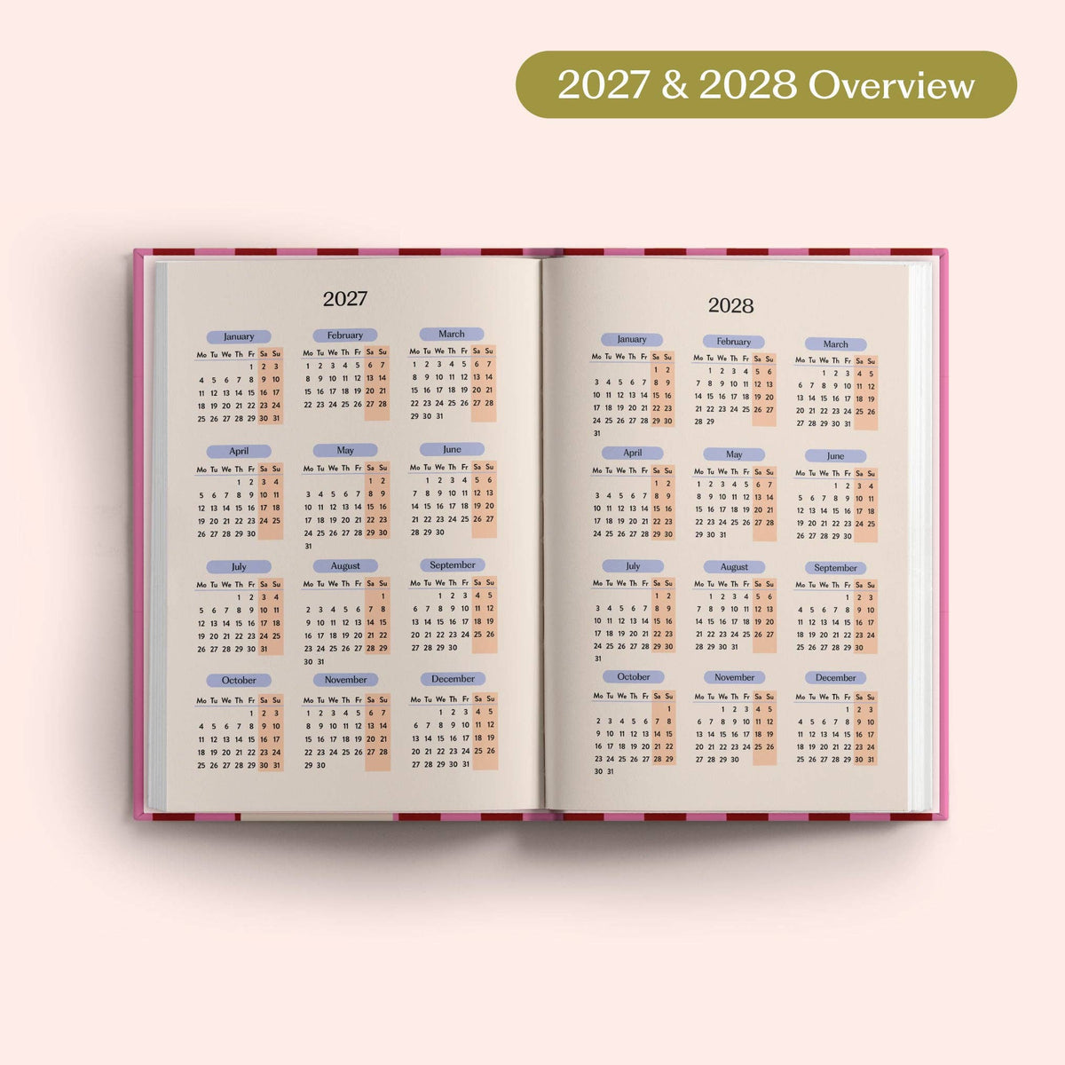 2027 Diary | A5 Hardcover Week to View | Pink & Red Stripe | Good Tuesday