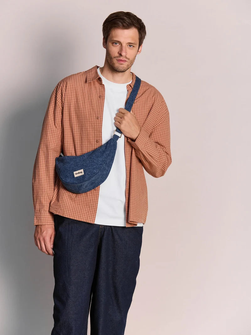 Andrea Crossbody Banana Bag | Denim | Hindbag
