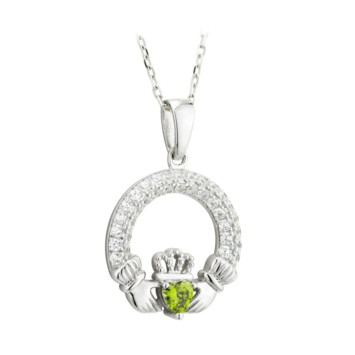 Sterling Silver Crystal Claddagh Necklace | August Birthstone | Solvar