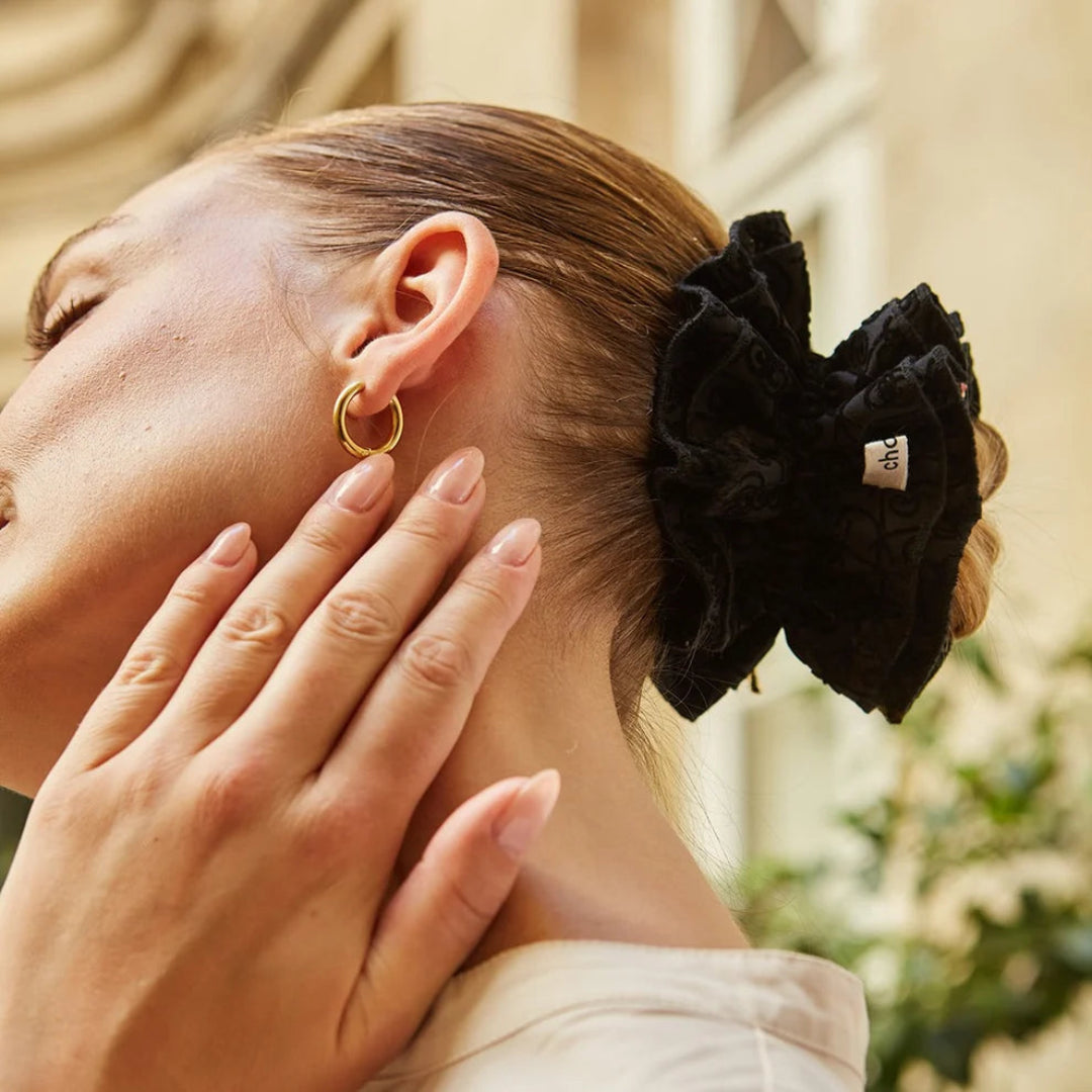 Maxi Hair Scrunchie | Black Velvet Pattern | Chou²