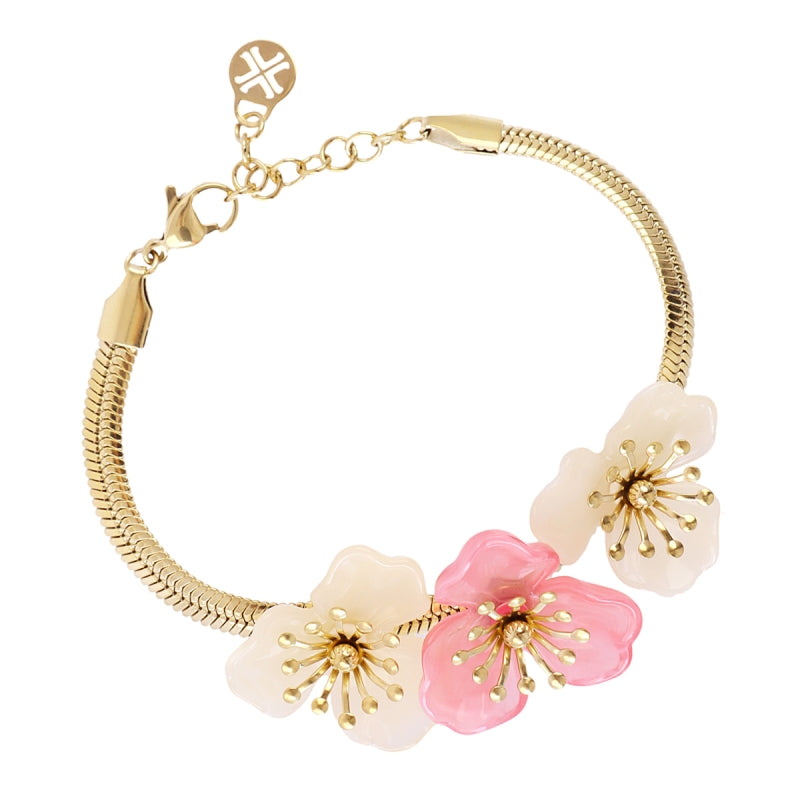 Steel Flower Herringbone Bracelet | Bloom | Anartxy