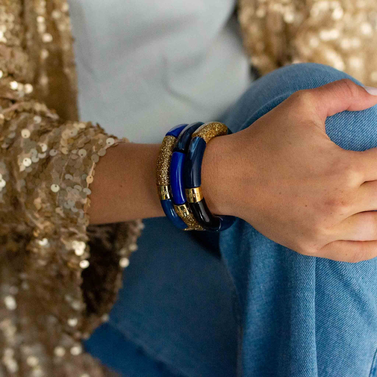 Colourful Resin Bracelet | Azul-Oro | Parabaya