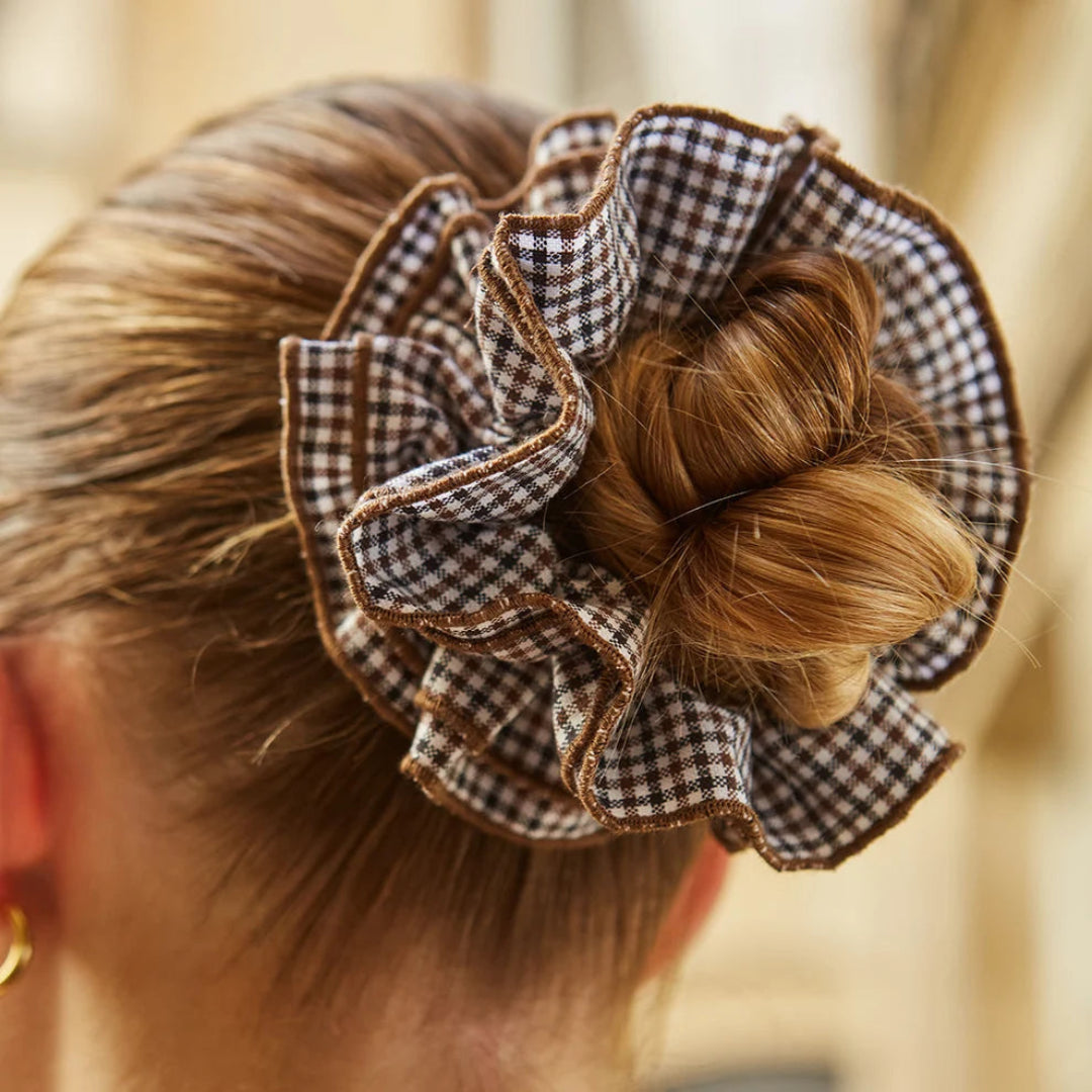 Maxi Hair Scrunchie | Brown & Beige Gingham | Chou²
