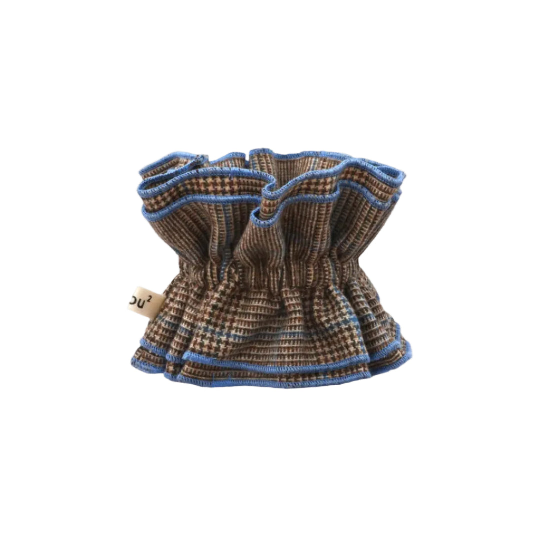 Maxi Hair Scrunchie | Brown & Blue Wool Tartan | Chou²