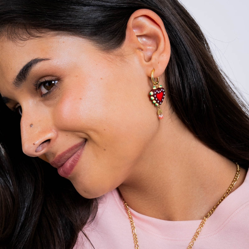 Steel Mosaic Heart Hoop Earrings | Anartxy