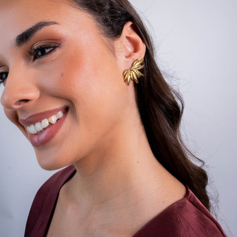 Steel Sunburst Stud Earrings | Anartxy