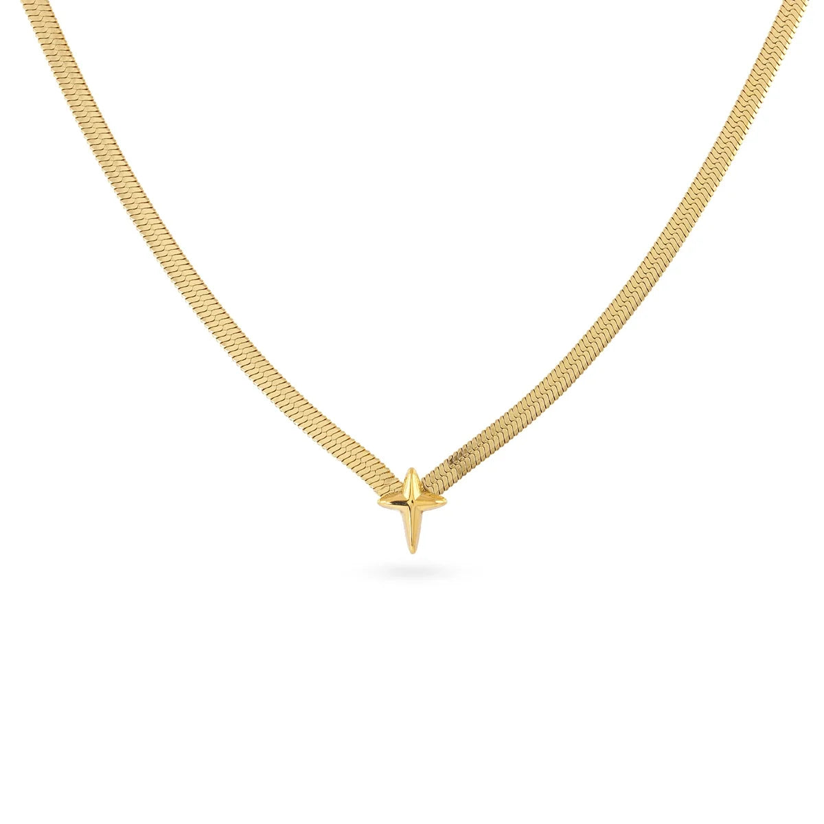 Steel Star Detail Herringbone Chain Necklace | Anartxy