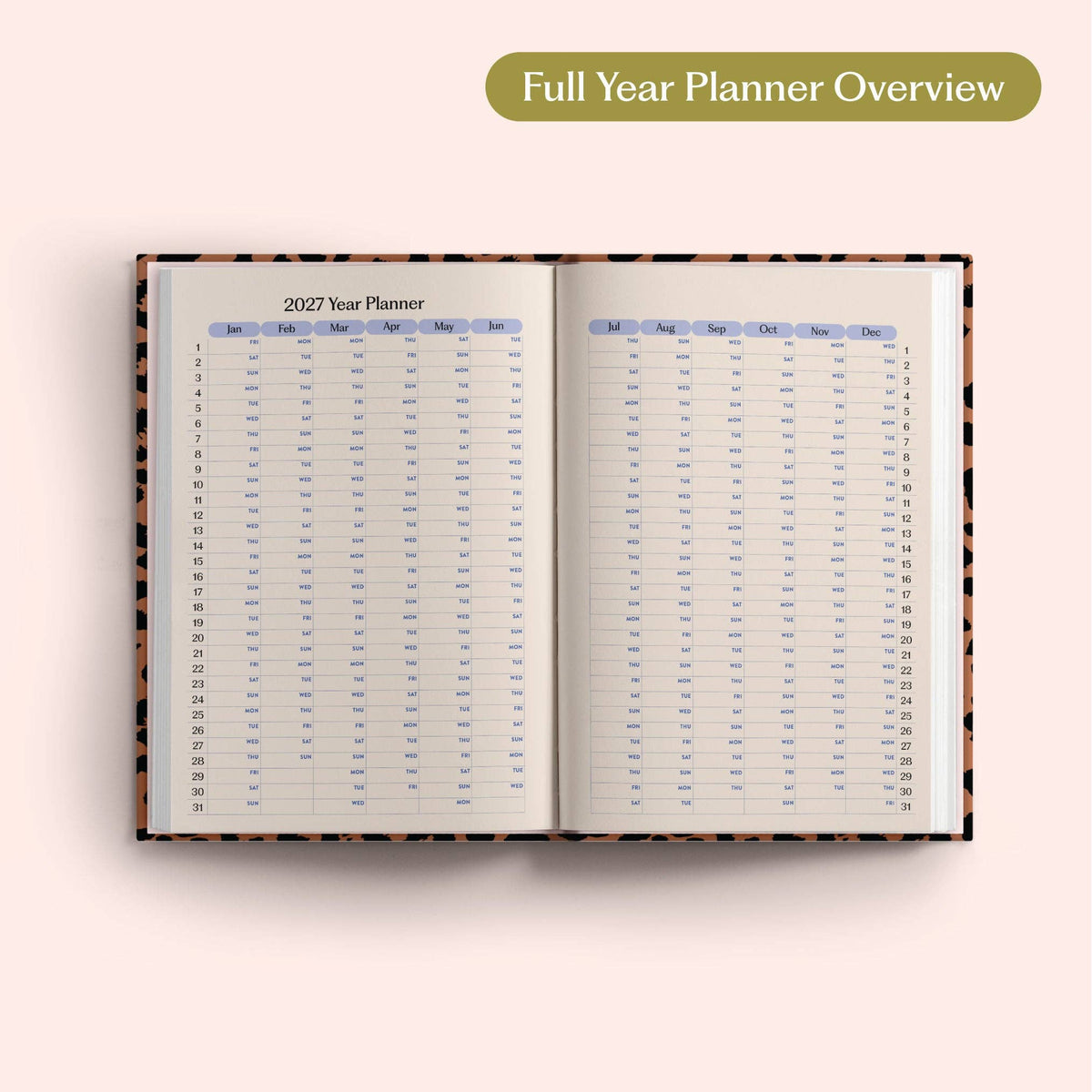 2027 Diary | A5 Hardcover Week to View | Leopard | Good Tuesday