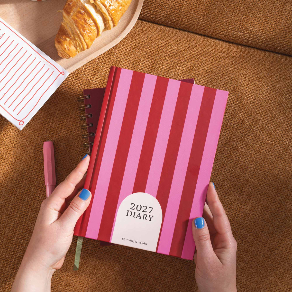 2027 Diary | A5 Hardcover Week to View | Pink & Red Stripe | Good Tuesday