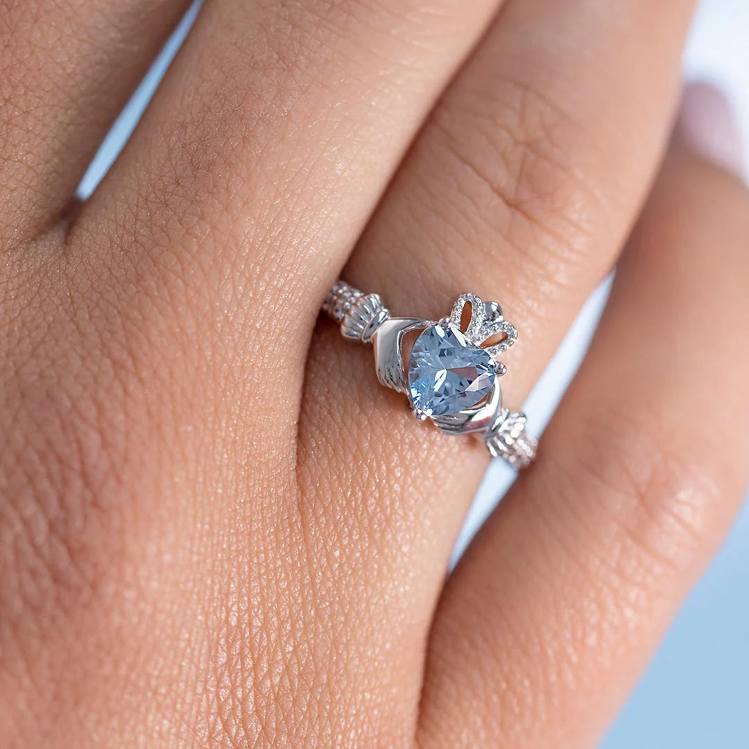 Sterling Silver Zircon Claddagh Ring | December Birthstone | Solvar