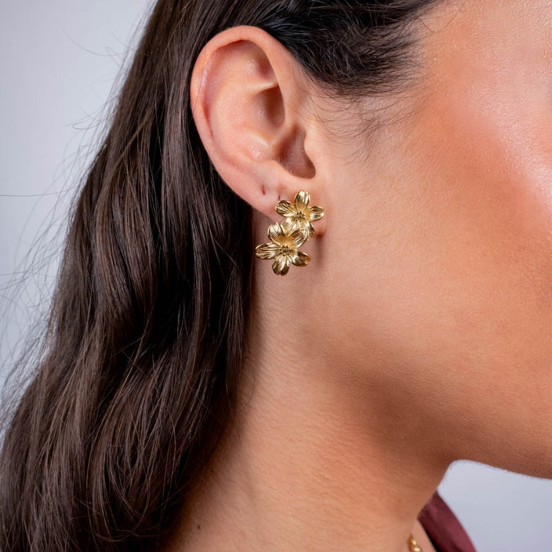 Steel Textured Double Flower Earrings | Anartxy