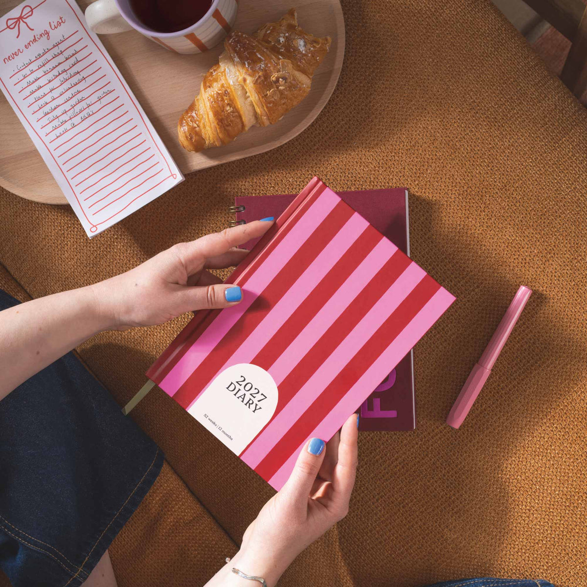 2027 Diary | A5 Hardcover Week to View | Pink & Red Stripe | Good Tuesday