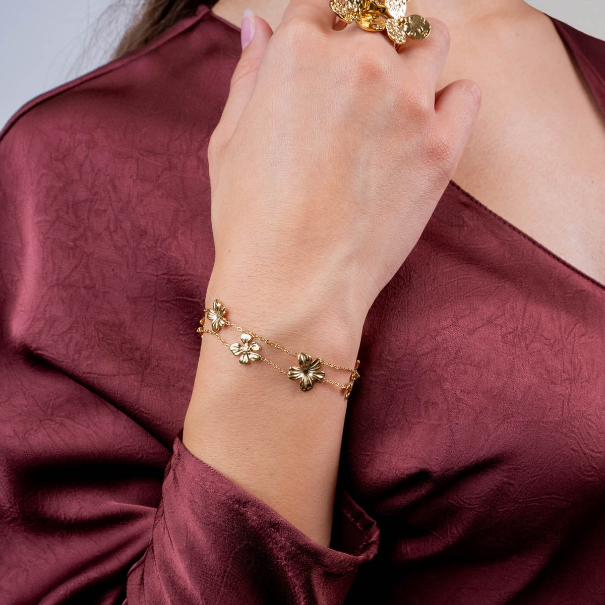 Steel Flower Double Chain Bracelet | Anartxy