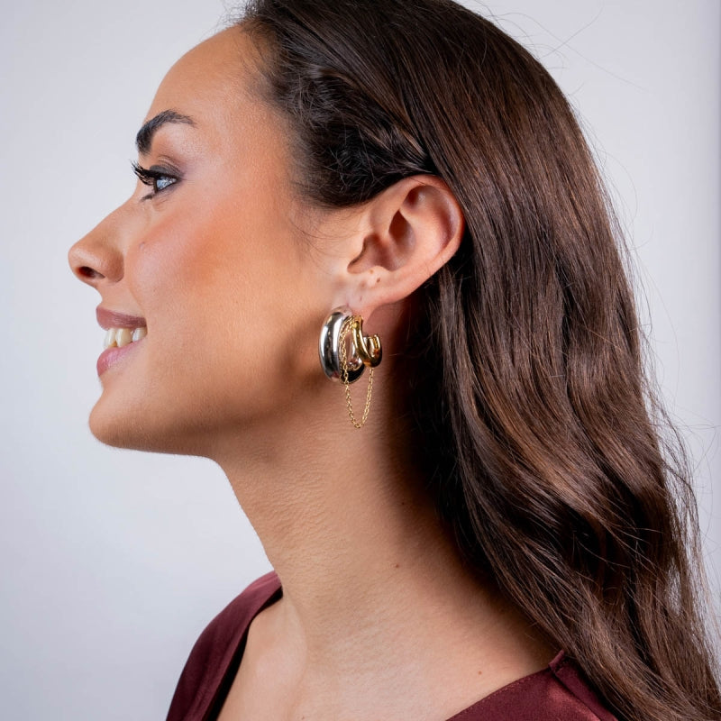 Steel Chunky Mixed Metal Chain Hoop Earrings | Anartxy