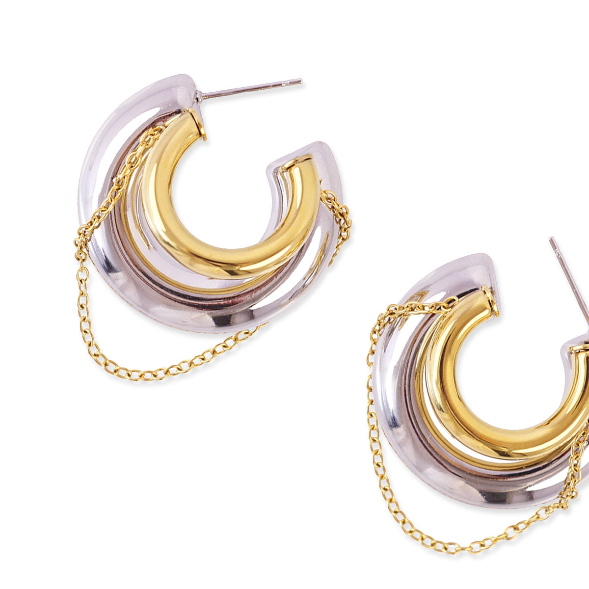 Steel Chunky Mixed Metal Chain Hoop Earrings | Anartxy