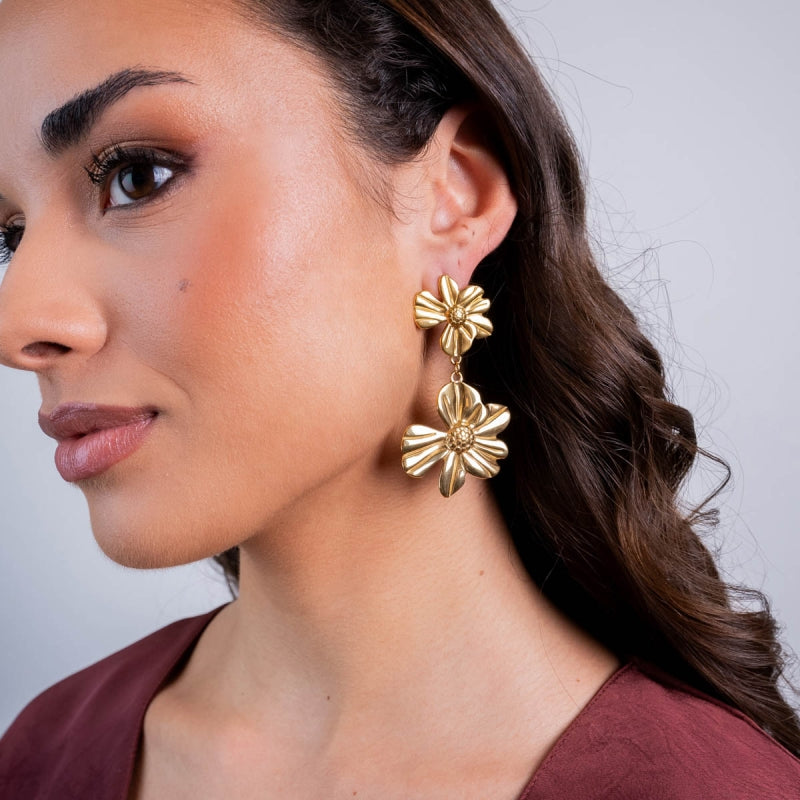 Steel Flower Dangle Stud Earrings | Anartxy