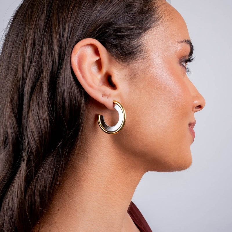 Steel Mixed Metal Flat Hoop Earrings | Anartxy