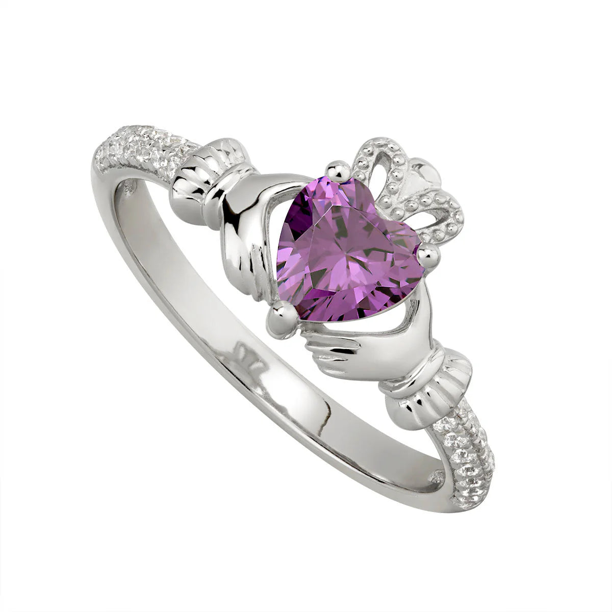 Sterling Silver Amethyst Claddagh Ring | February Birthstone | Solvar