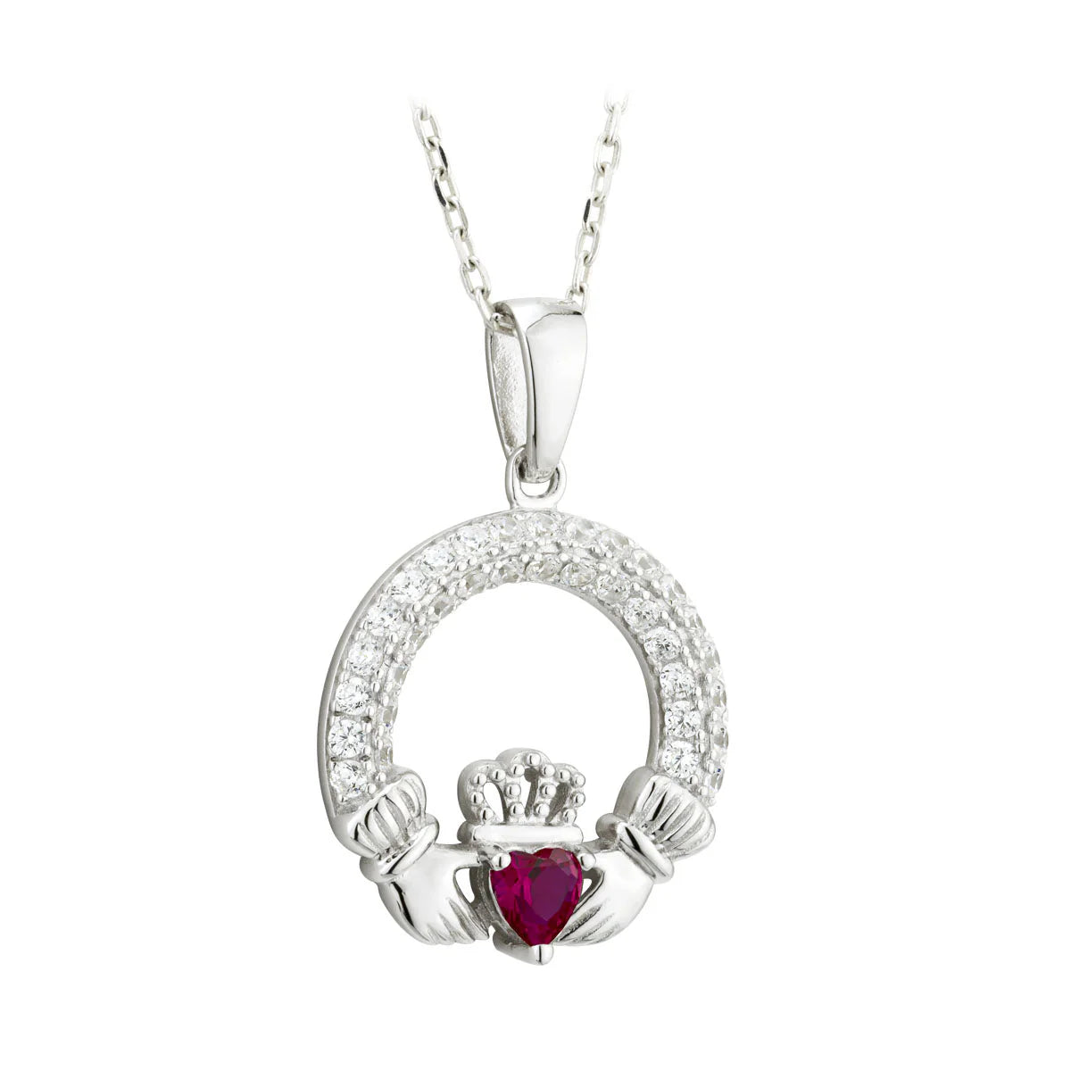 Sterling Silver Crystal Claddagh Necklace | July Birthstone | Solvar