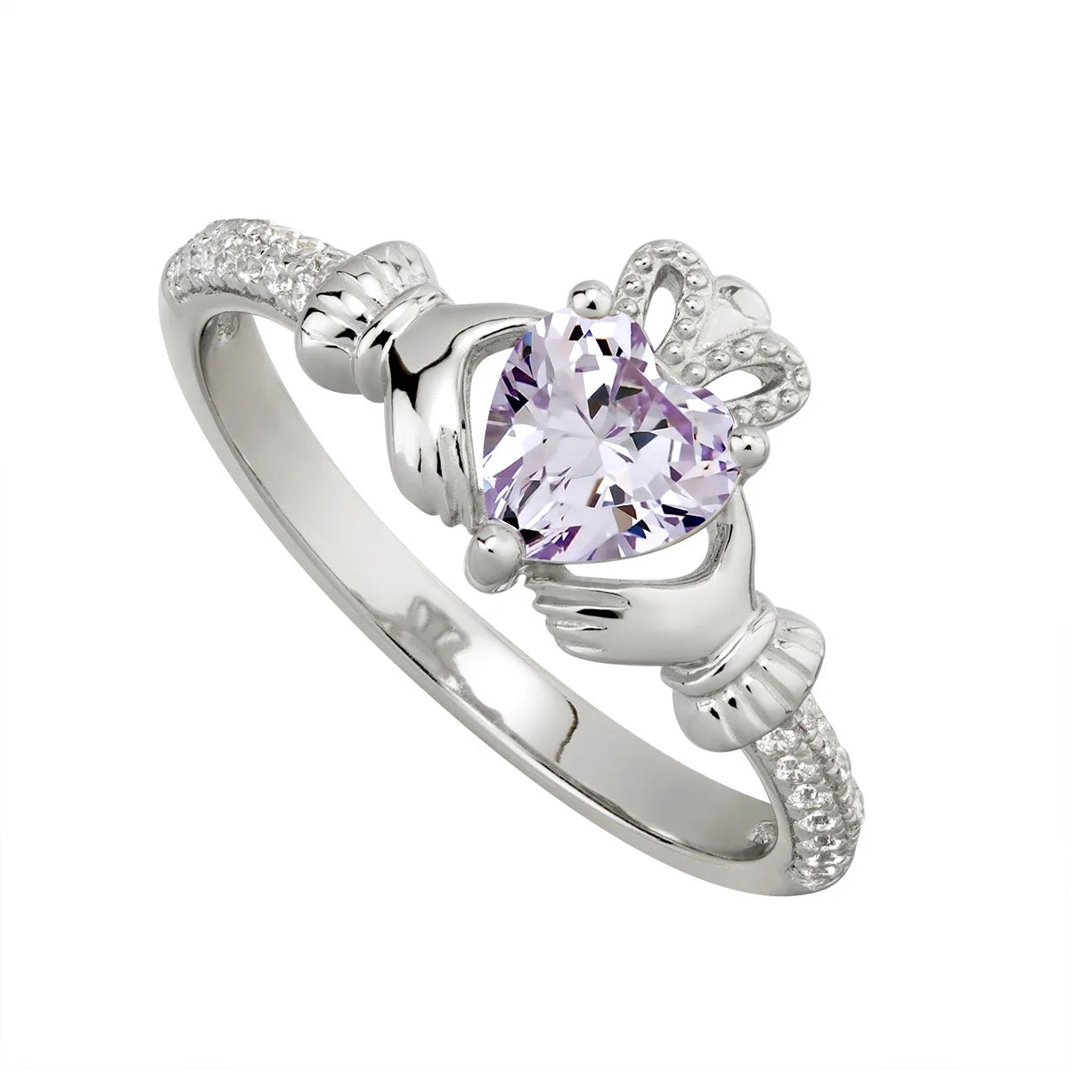 Sterling Silver Light Amethyst Claddagh Ring | June Birthstone | Solvar