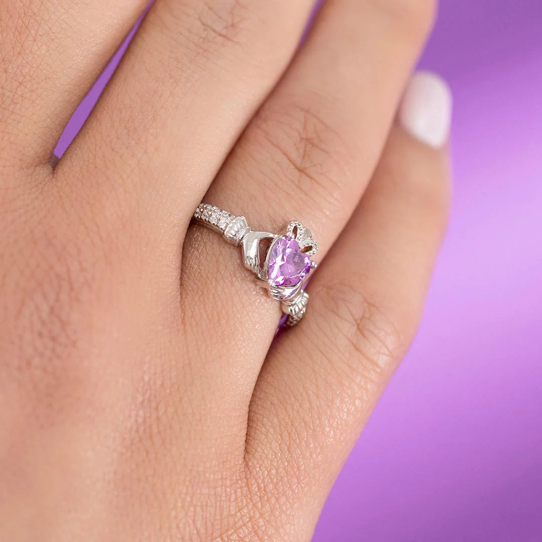 Sterling Silver Light Amethyst Claddagh Ring | June Birthstone | Solvar
