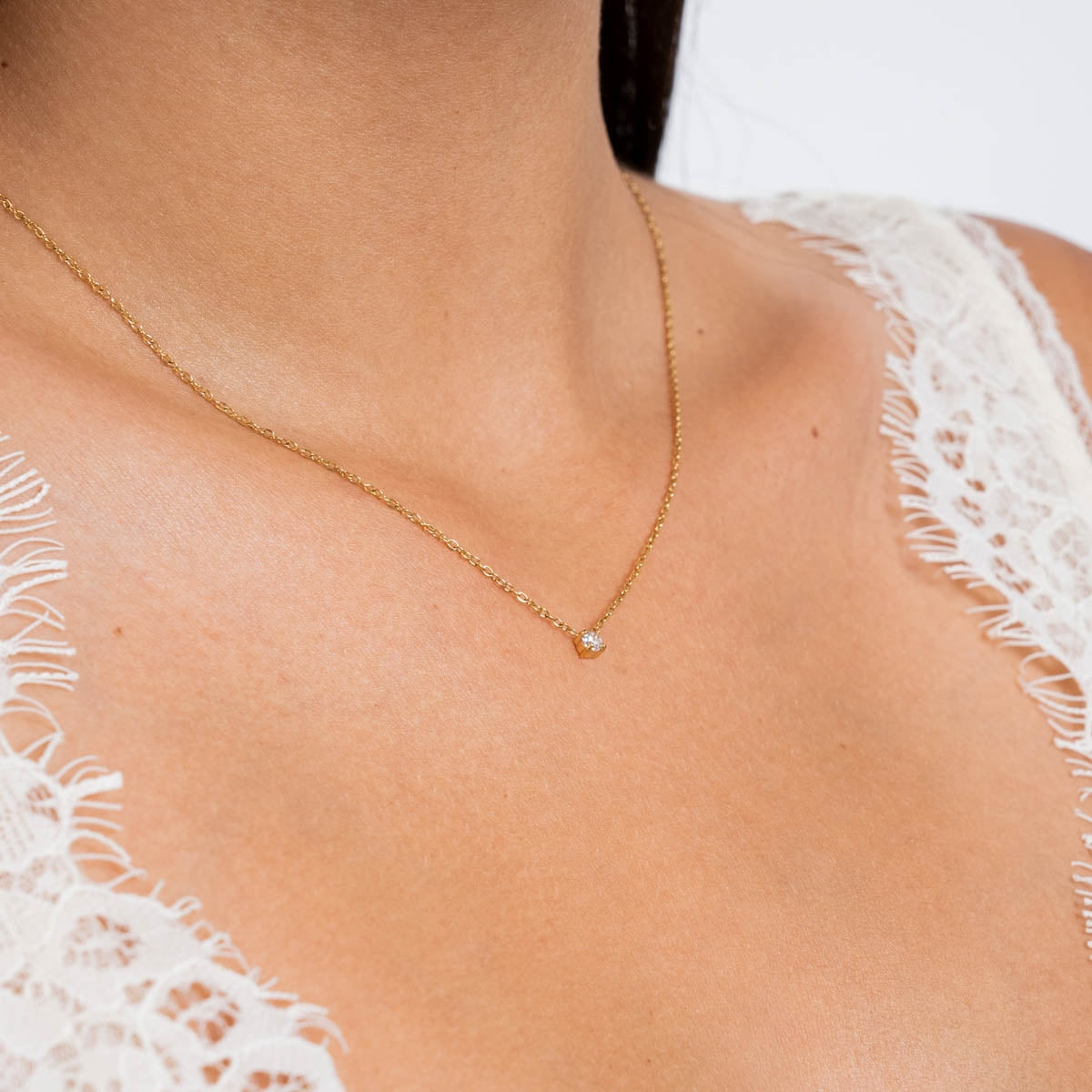 Steel Dainty Round Stone Necklace | Anartxy