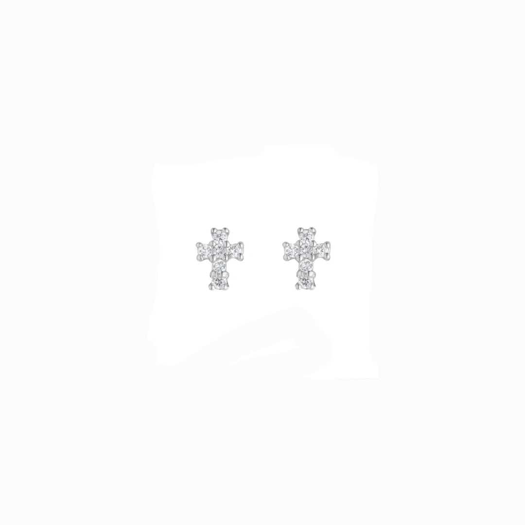 Sterling Silver Clear Stone Cross Stud Earrings | Nice