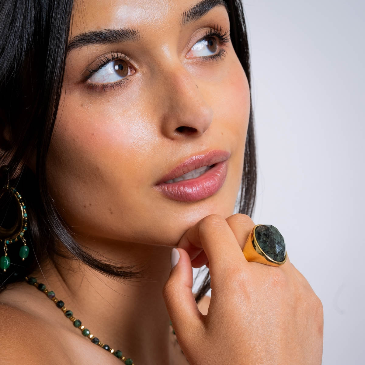 Steel Large Oval Natural Stone Ring | Anartxy