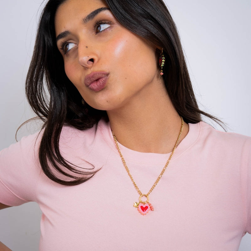 Steel Mosaic Heart Drop Chain Necklace | Anartxy