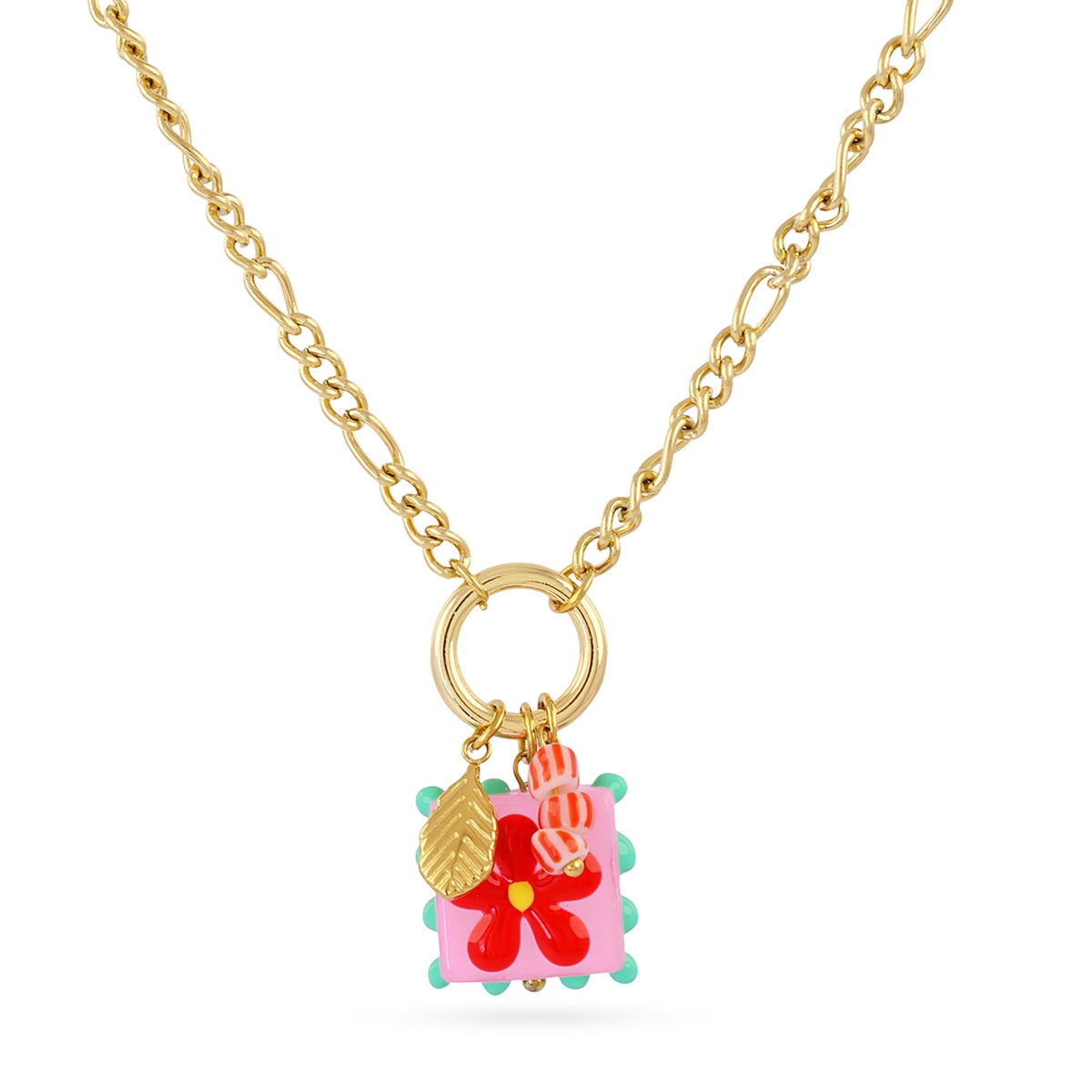 Steel Mosaic Square Flower Pendant Necklace | Anartxy