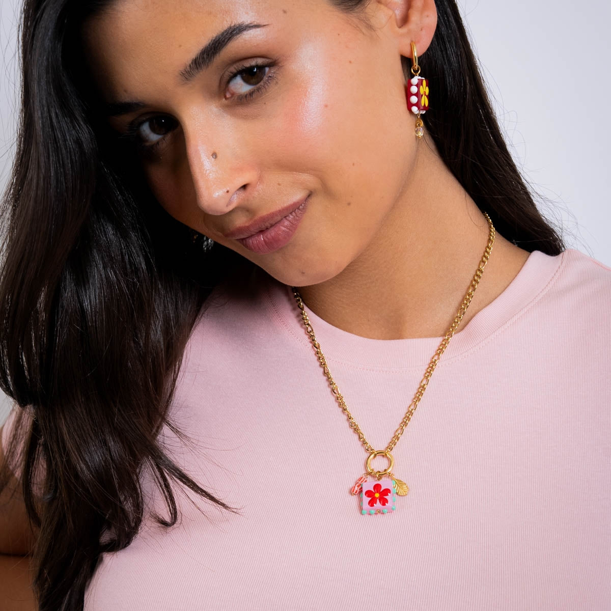 Steel Mosaic Square Flower Pendant Necklace | Anartxy