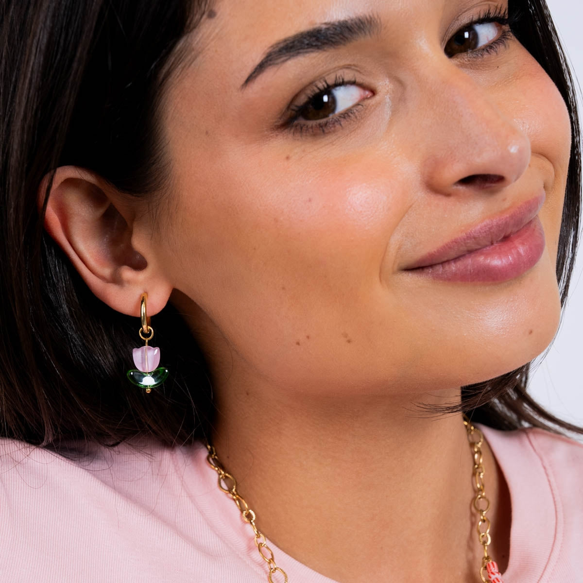 Steel Tulip Flower Charm Hoop Earrings | Anartxy