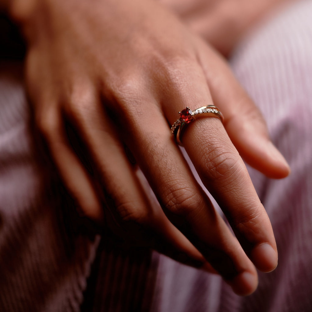 Ardara Gold Crossover Ring with Ruby Stone
