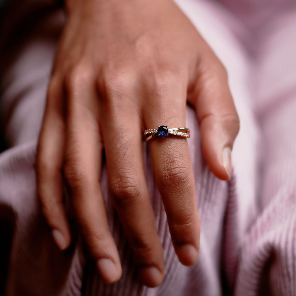Ardara Gold Crossover Ring with Sapphire Stone