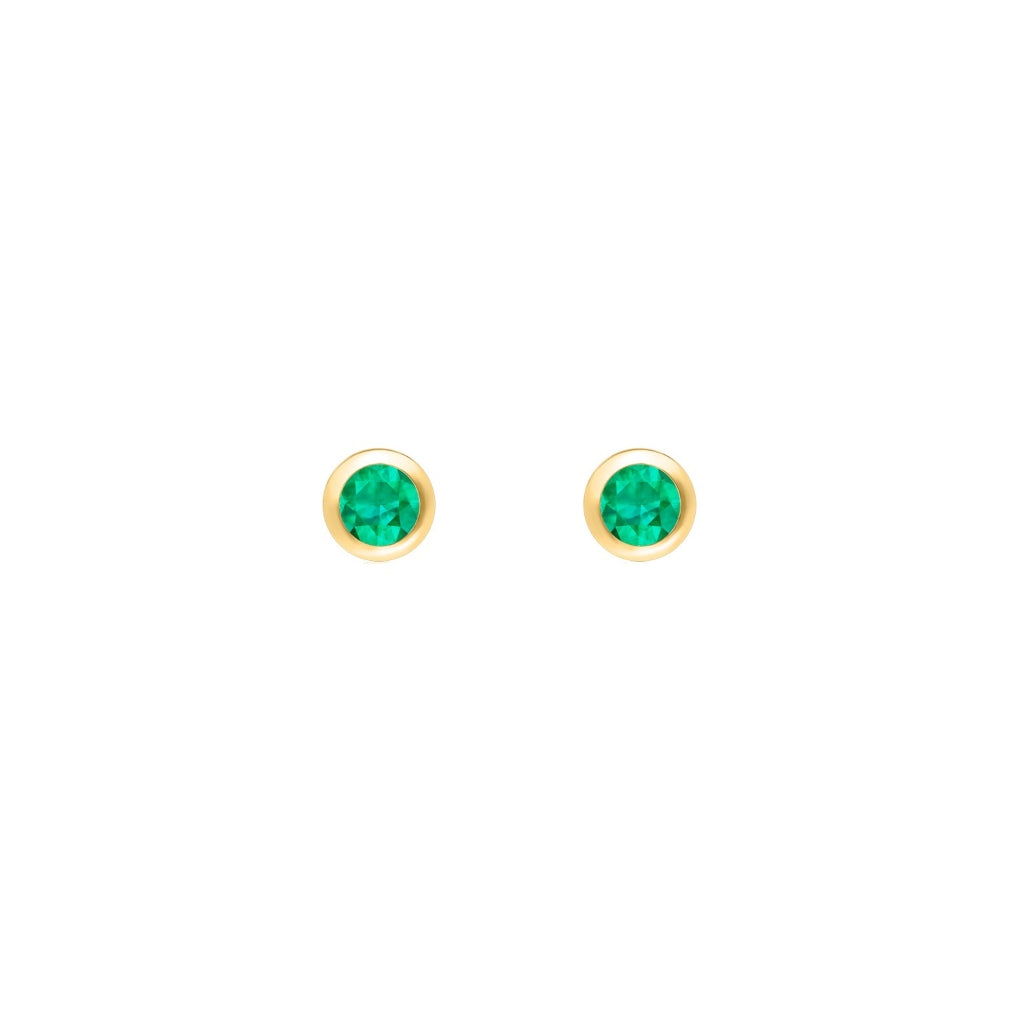 Gold Coloured Stone Stud Earrings Emerald