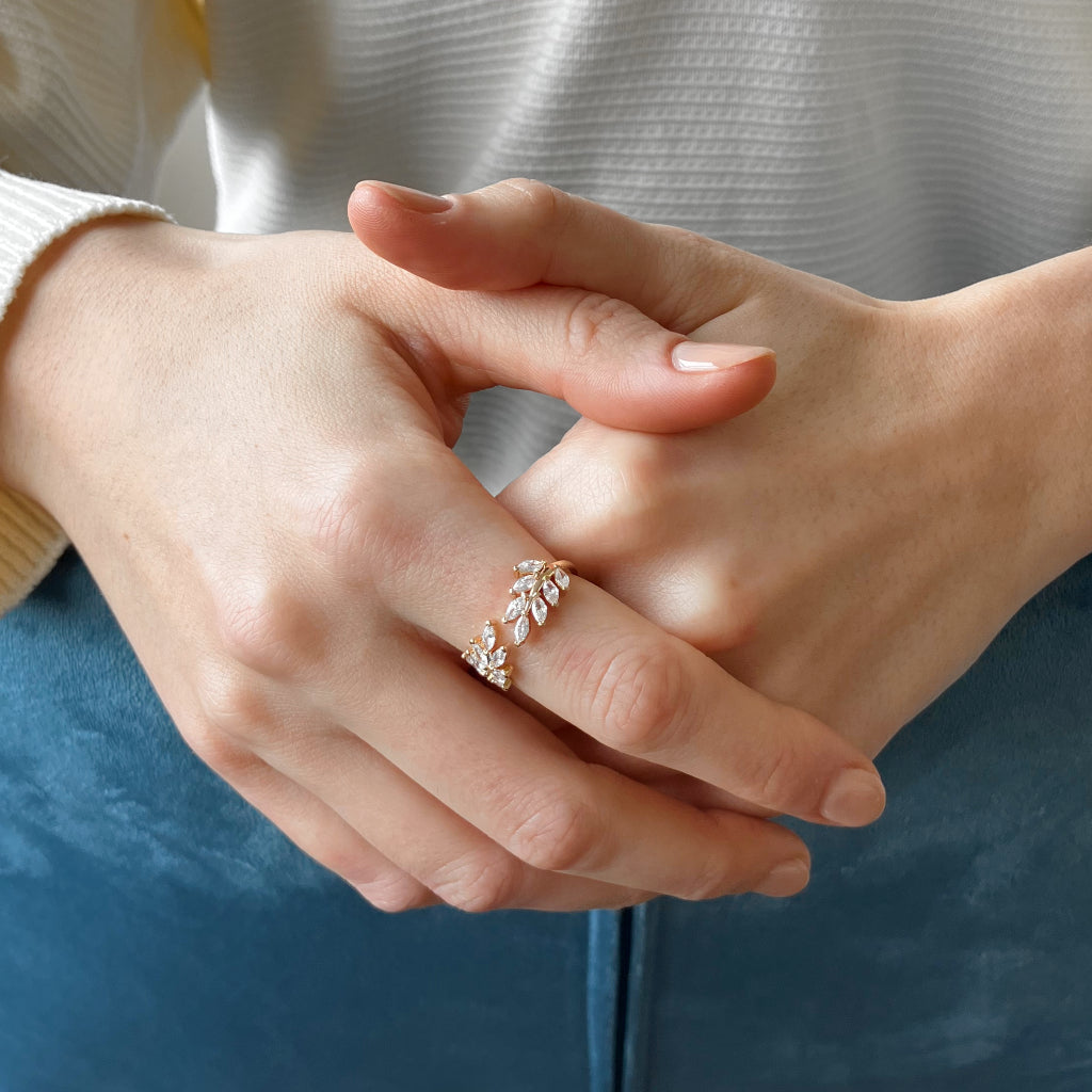 Gold Crystal Leaf Ring Clear