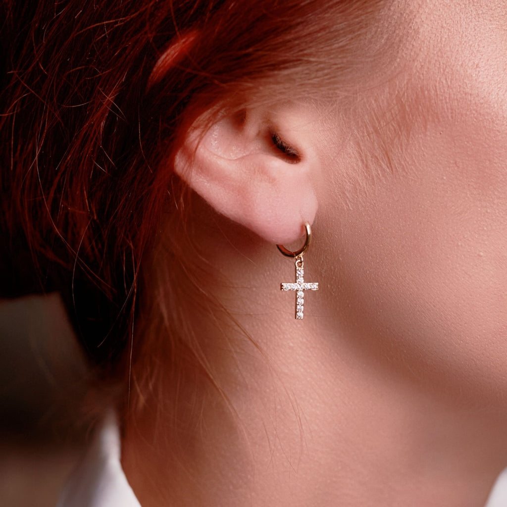 Brittas Gold Cross Charm Earrings