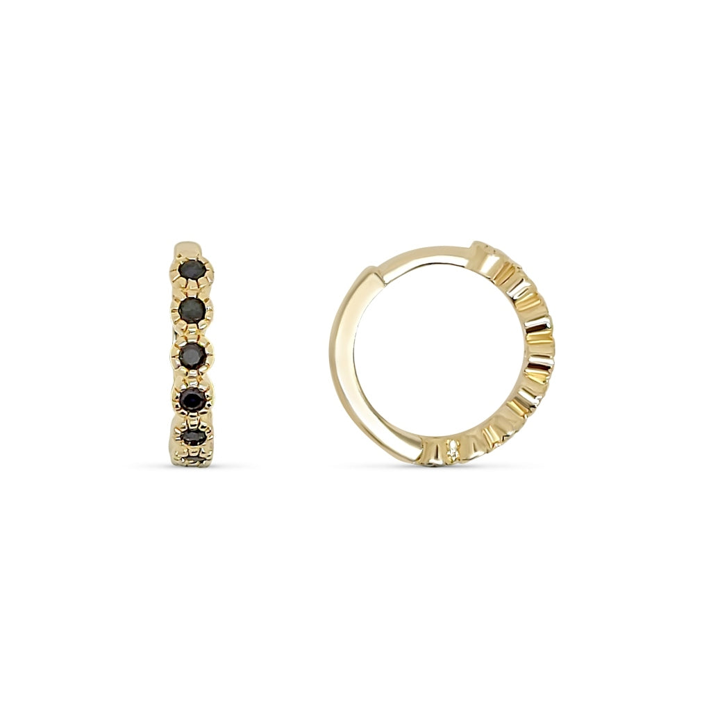 Gold Black Coloured Stone Huggie Earrings