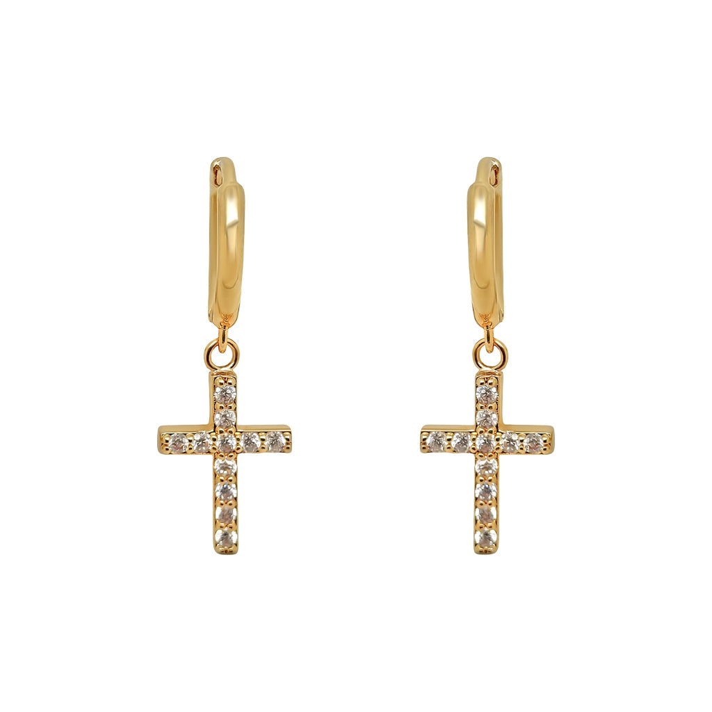 Brittas Gold Cross Charm Earrings