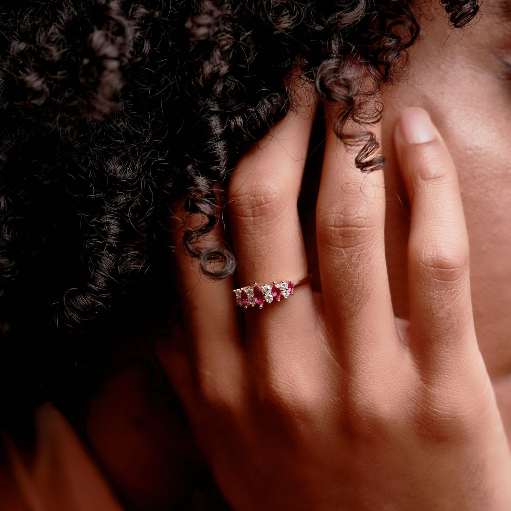 Gold Multistone Ring Pink