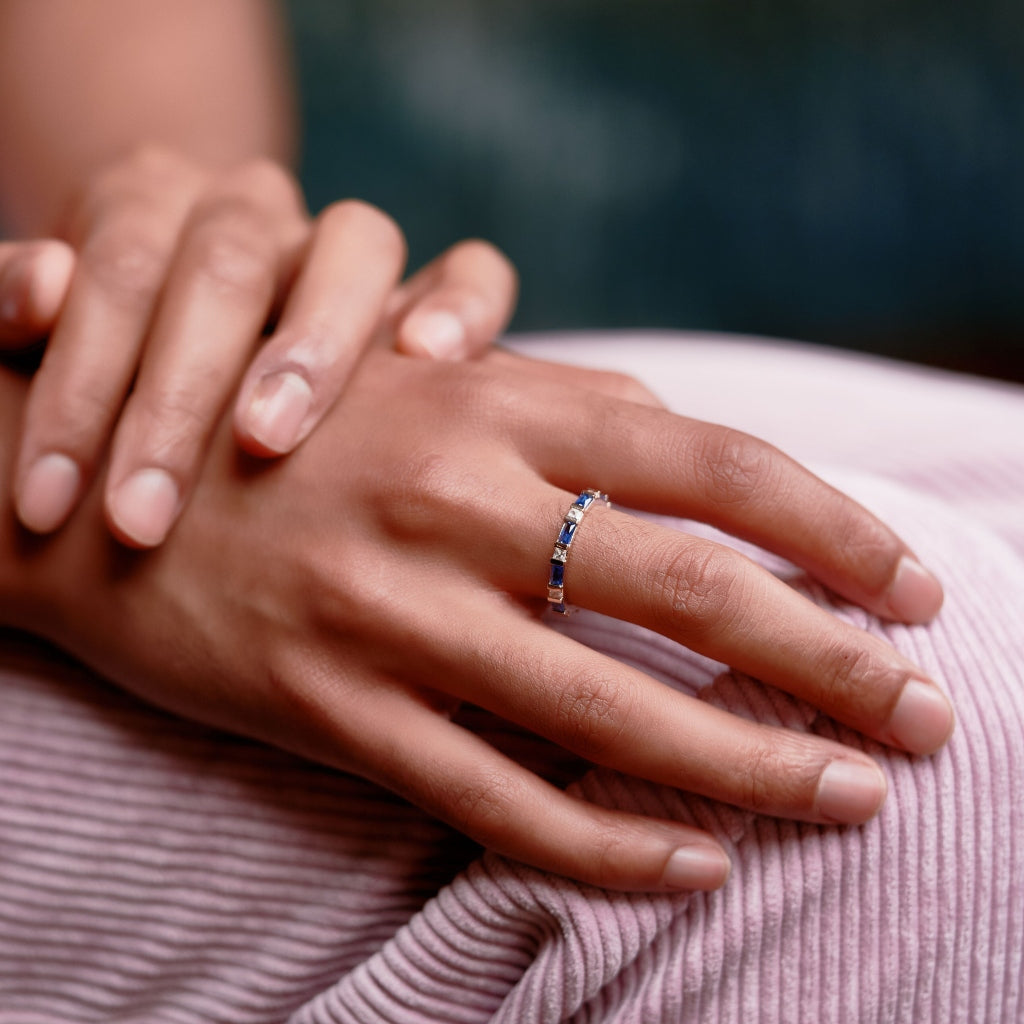 Gold Bar Setting Eternity Ring Sapphire